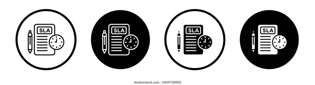 conjunto de iconos de SLA. Símbolo vectorial del acuerdo de nivel de servicio de negocios en estilo con relleno negro y delineado.