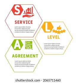 SLA - Service Level Agreement acronym, business concept background. Concept with keywords, letters and icons. Colored flat vector illustration. Isolated on white background.