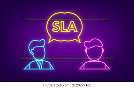 SLA - Service Level Agreement. Commitment Between A Service Provider And A Client, Neon Icon. Vector Stock Illustration.