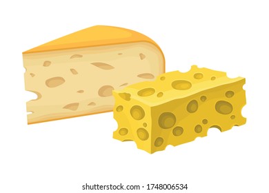 Slab of Cheese with Holes Isolated on White Background Vector Composition