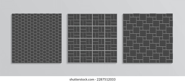 Colección de textura de pavimento de losa. Conjunto de baldosas. Patrón sin costuras en la calle. Terraza decorativa. Superficie de piedra. Impresión de adoquín. Fondo exterior mosaico. Ilustración del vector