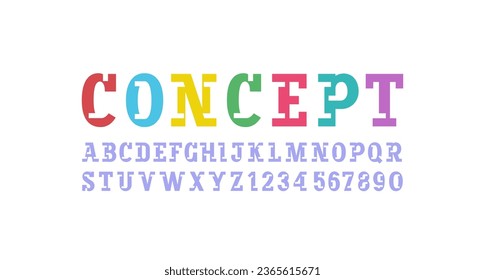 Slab serif font alphabet, cutting letters from A - Z and numbers from 0 - 9, vector illustration 10EPS