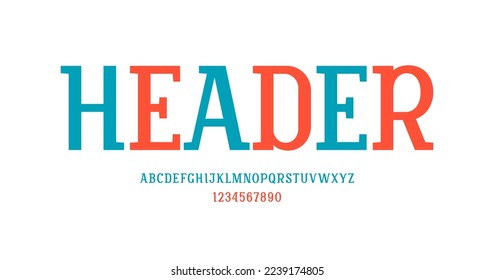 Slab serif font alphabet, letters from A to Z and numbers from 0 to 9, vector illustration 10EPS