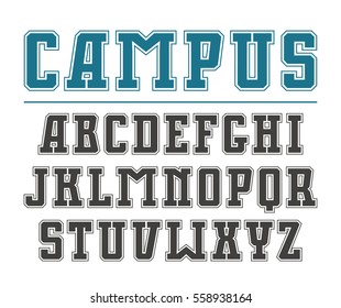 Slab serif font with contour. Isolated on white background