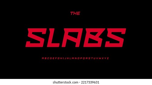 Slab serif font, italic bold alphabet, slabs letters for unique logo, contemporary shirts lettering, urban monogram, college sports team sportswear text, game and movie headline. Vector typeface