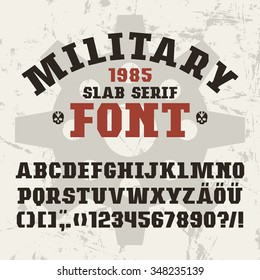 Slab serif font in military style. Bold face