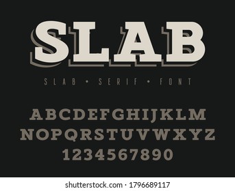 Slab Serif Vector Alphabet. Uppercase Letters And Numbers. Slab Serif Font In Classic Style