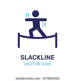 Slack Line Icon. Man Balancing And Walking On A Tightrope.