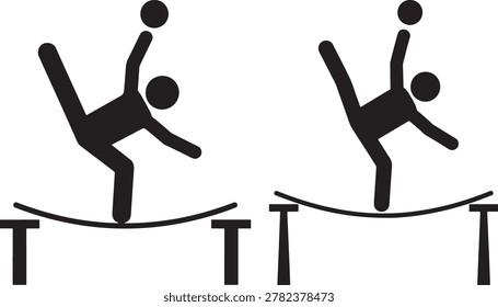 Slackline balance performer icon, circus act, tightrope walker, outdoor sport.
