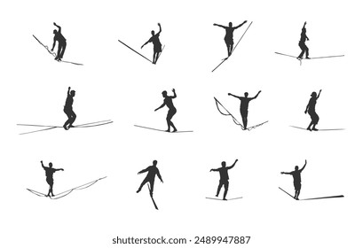 Slackline rope silhouette, Slacklining silhouette, Slackline rope clipart, Slackline vector bundle
