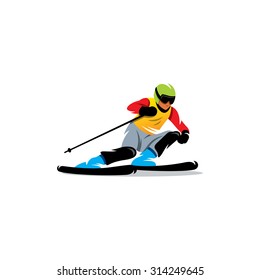 Slalom Sign. Athlete On The Downhill. Vector Illustration. Branding Identity Corporate Logo Design Template Isolated On A White Background