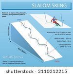 Slalom skiing diagram. Winter sport. Vector education art illustration