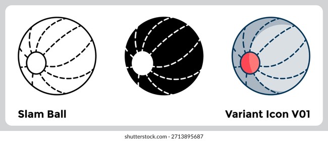 El icono de Slam Ball transmite temas explosivos de entrenamiento y acondicionamiento. Línea, Relleno, Estilo de color.
