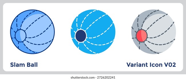 El icono de Slam Ball transmite temas explosivos de entrenamiento y acondicionamiento. Azul, plano, estilo Dualtone.