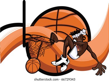 Slam Dunk Abstract/African American basketball player slam dunking over abstract background.