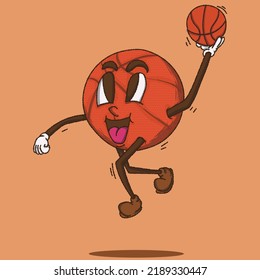 slam dunk basketball mascot vector illustration with face. for vintage retro logos and branding. funky vintage style cartoon face vector illustration