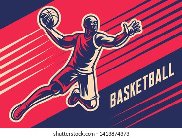 Slam dunk basketball player vector illustrations 