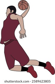 slam dunk, basketball player wearing red jersey, high jump, basketball player