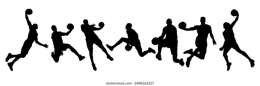 slam dunk silhouette, basketball player vector illustration