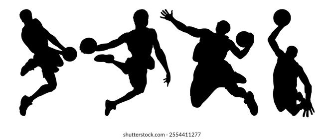 slam dunk silhouette, basketball player vector.in white background