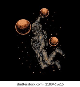 Slam dunk space astronaut vector illustration