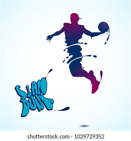 slam dunk splash basketball player silhouette