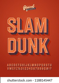 'Slam Dunk' Vintage 3D Octagonal Alphabet. Retro Basketball Typeface. Sport Jersey Font. Vector Illustration.