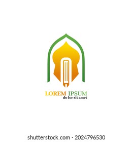 Moschee-Moschee einzeln auf weißem Hintergrund. Minimalistisches Buch- oder Lernkonzept - islamische Universität, Institut, Bibliothek, Studentenlernen, Markenidentität
