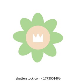 concepto de burbuja jerga, flor con icono de corona sobre fondo blanco, estilo de relleno de línea, ilustración vectorial
