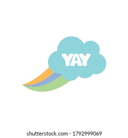 slang bubble concept, rainbow cloud with yay word over white background, line fill style, vector illustration