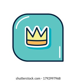 slang bubble concept, speech bubble with crown icon over white background, flat style, vector illustration