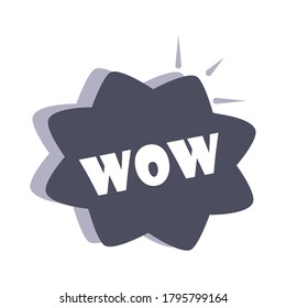 slang bubbles, black speech bubble with wow text, over white background, flat icon design vector illustration