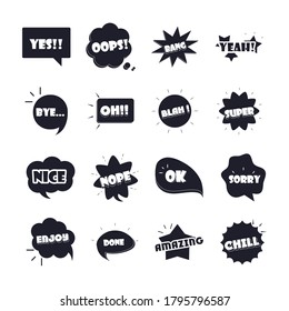 slang bubbles different words and phrases in multicolor cartoon, love nice super flat icons set vector illustration