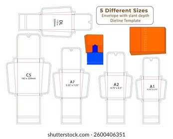 Slant Depth Envelope box Dieline Template