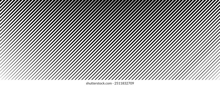 Slant line halftone gradation texture. Fading diagonal stripe gradient background. Vector oblique pattern backdrop. Black thin parallel line vanish wallpaper for overlay, print, cover, graphic design