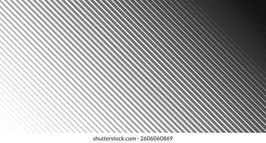 Slant line halftone gradation texture. Fading diagonal stripe gradient background. Black oblique pattern backdrop. Vanishing thin parallel line wallpaper for overlay
