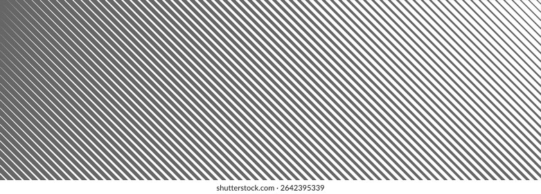 Slant line halftone gradation texture. Fading diagonal stripe gradient background. Black oblique pattern backdrop. Vanishing thin parallel line wallpaper for overlay