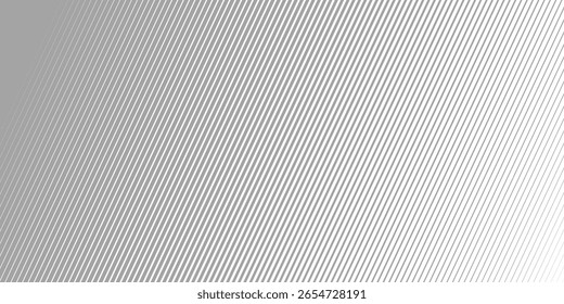 Slant line halftone gradation texture. Fading diagonal stripe gradient background. Black oblique pattern backdrop. Vanishing thin parallel line wallpaper for overlay	
