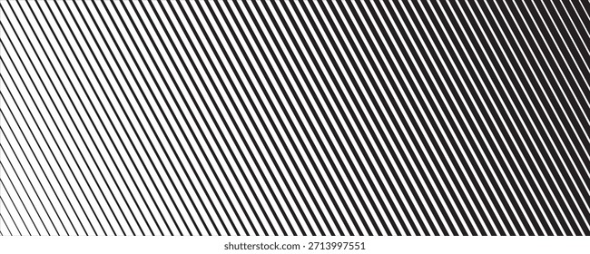 Textur für Schräglinien-Halbtongradation. Schwindender diagonaler Streifenverlauf-Hintergrund. Schwarzes schräges Muster Hintergrund. Verschwinden dünne parallele Linie Tapete für Overlay, Druck, Abdeckung. Vektorgrafik