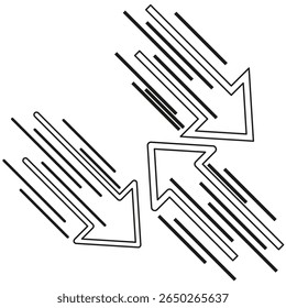 Slanted arrow pair. Downward motion symbol. Fast speed Vector. Angled flow graphic.
