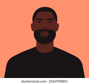 slanted eyed african american man, multiracial, mixed race, black man illustration vector, bearded african american male portrait