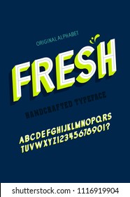 Slanted 'Fresh' Vintage 3D Sans Serif Font. Colorful Alphabet. Old School Retro Typography. Vector Illustration.
