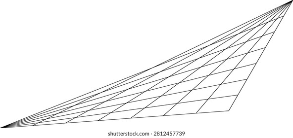 Slanted perspective grid lines, Abstract diagonal mesh pattern, Geometric line art with vanishing points, Black and white wireframe illustration
