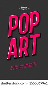 Slanted 'Pop Art' Vintage 3D Sans Serif Font. Colorful Alphabet. Retro Typography. Framed Outlined Typeface. Vector Illustration.
