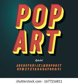 Slanted 'Pop Art' Vintage 3D Sans Serif Font. Colorful Alphabet. Retro Typography. Vector Illustration.