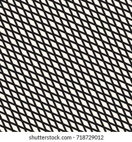 Slanted rhombuses seamless geometric pattern. Simple stylish vector texture with small diamond shapes, diagonal intersecting lines. Abstract monochrome background. Design for decor, fabric, textile