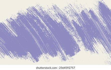Slanted strokes purple paint on beige background. Grunge old brush strokes. Paint flows, torn edges lines on canvas. Vector illustration for design, print, background.