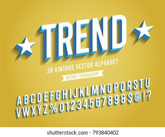 Slanted Vintage 3D Sans Serif Alfabeto condensado com cores ricas. Tipografia retrô. Ilustração vetorial.