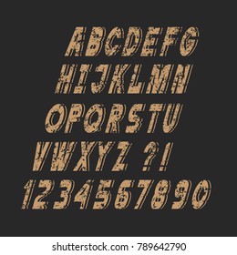 Slanting stylish grunge alphabet letters and numbers,vector set,chalk style. Scratched texture letter font. Retro vintage typography vector