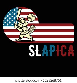 Slapica Baseball Bobcat American Flag Funny T-shirt